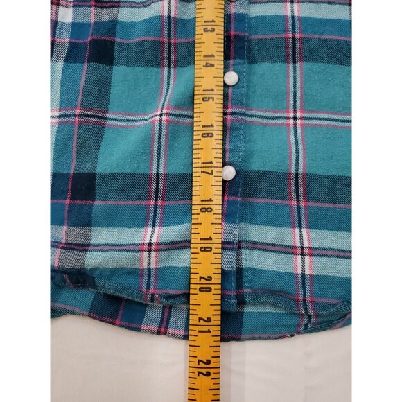 Tractr Long Sleeve Button Up Shirt Youth Medium Blue Plaid Pocket Pearl Snap - Picture 12 of 12